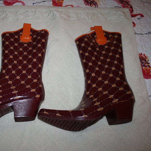 STADIUM STOMPERS BURGANDY & ORANGE COWGIRL BOOTS - Picture 7 of 10
